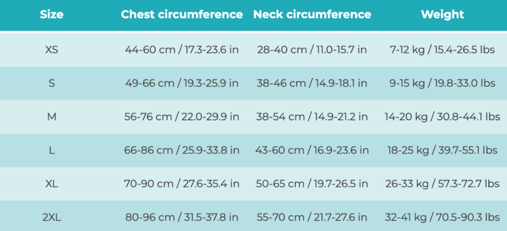 Julius harness size chart hotsell